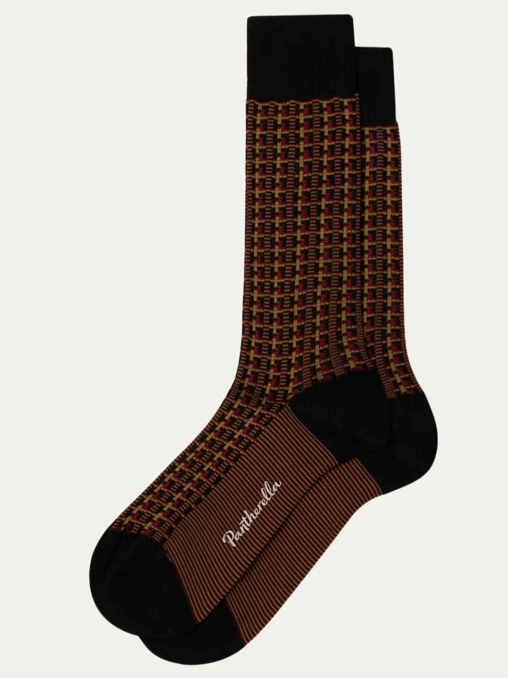 Pantherella Brown, Black & Gold Geometric Dress Socks